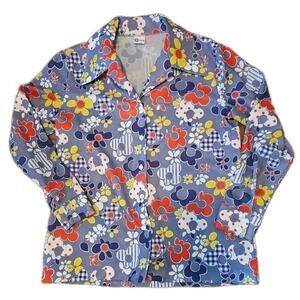 Vintage Caper Mates Flower Power 70s Button Up Shirt Long Collar